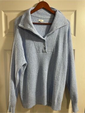 aerie Light Blue Knit Half-Button Turtleneck Sweater